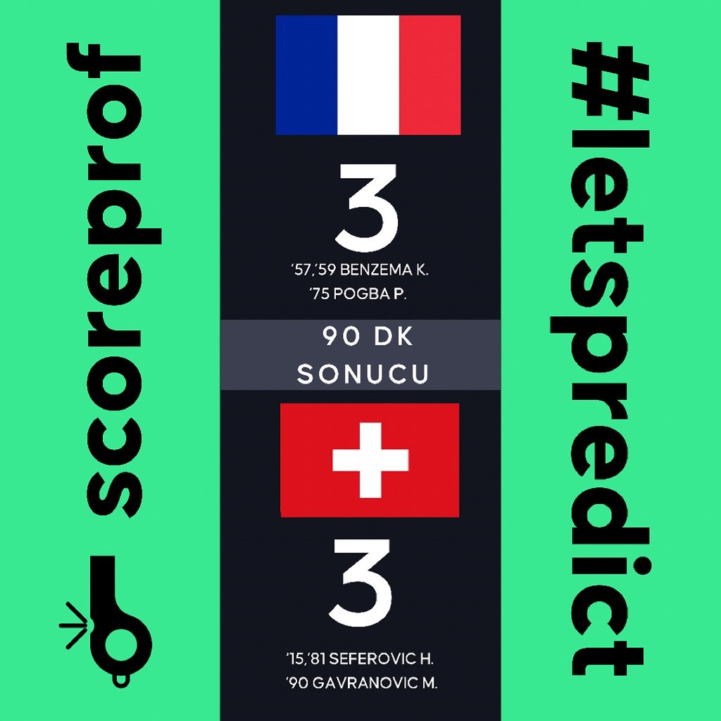 ScoreProf's tweet image. Fransa - İsviçre / / 90 Dakika Sonucu (Uzatmalar ile Maç Devam Ediyor.) #ScoreProf #LetsPredict #euro2020 #france #switzerland #fravsswi
