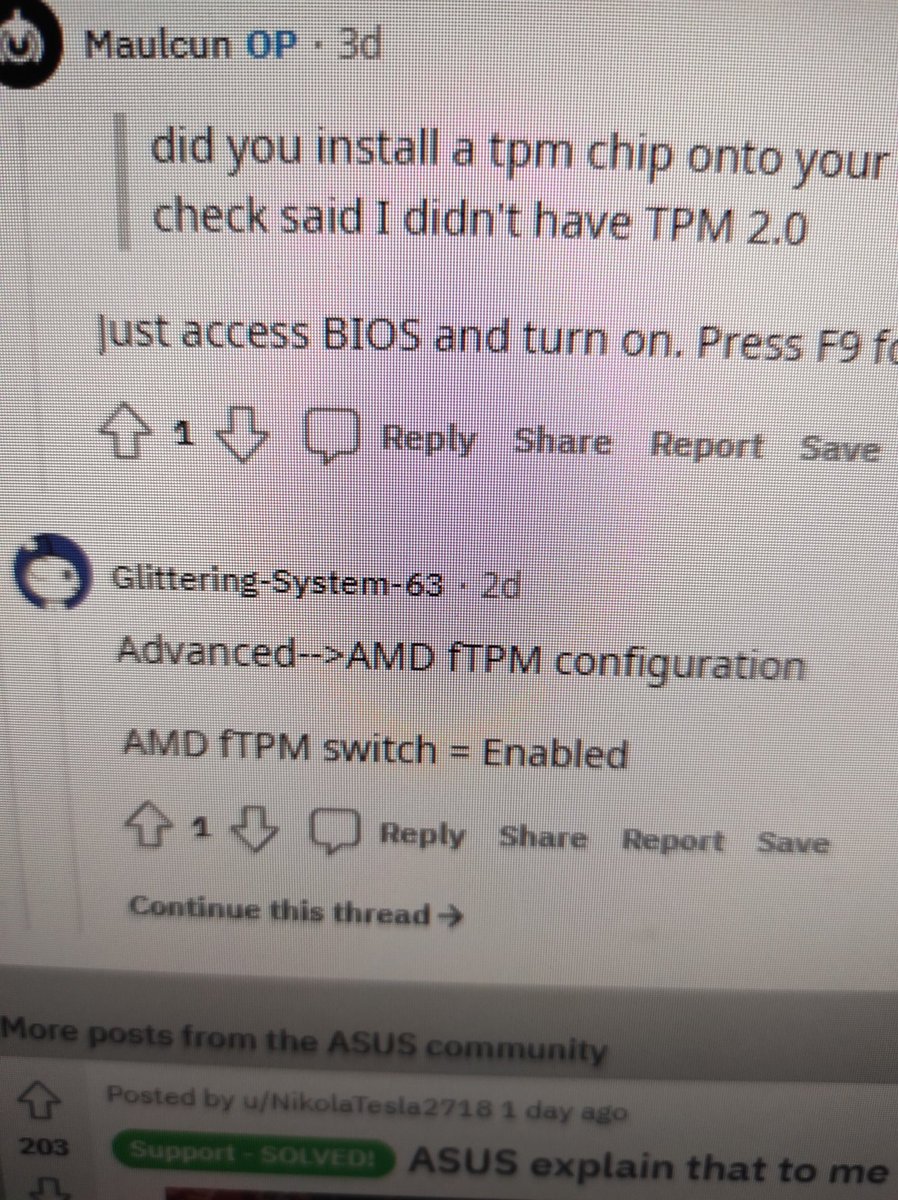 Thread says go to Advanced>AMD fTPM configuration switch to enabled