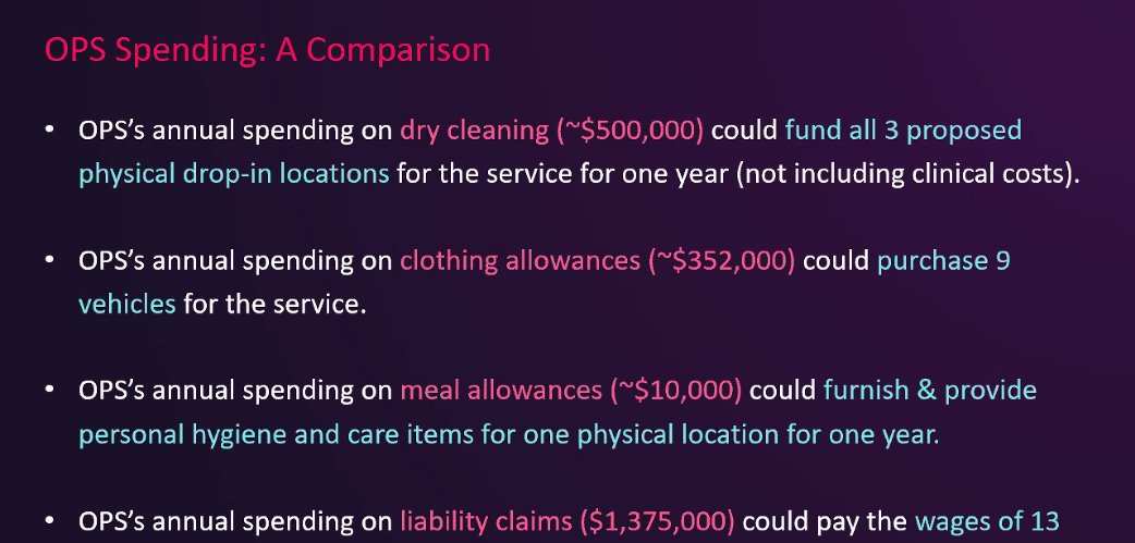 HorizonOttawa's tweet photo. @saamiahmad @OttawaPolice @HelloVivic @noraottenhof Here is a breakdown of what they @OttawaPolice are spending instead of what could be spent on mental health.
What the OPS spends on dry-cleaning for example could fund ALL 3 drop-in locations for the mental health facilities. #CompassionNotCops https://t.co/dDm9UFQkUO
