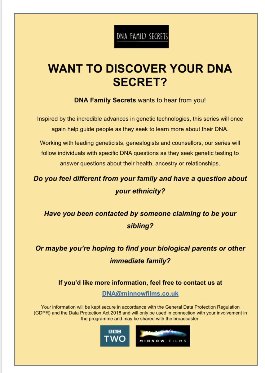 Oooo! So excited! I’ve started work on the next series of #DNAFamilySecrets for <a href="/BBCTwo/">BBC Two</a>   <a href="/BBC_Casting/">BBC Casting</a> <a href="/Minnow_Films/">Minnow Films</a> STILL chance to take part! If you have a family mystery that needs solving, email DNA@minnowfilms.co.uk  Please RT! 👇😀🧬