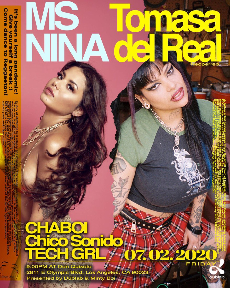 Friday en Los Ángeles ⚠️😈

Catch me kickin off el perreo w/ <a href="/msnina/">🫦</a> <a href="/tomasadelreal/">Tomasa del Real</a> <a href="/techgrll/">emotional shawty 🇵🇪</a> <a href="/CHICOSONIDO/">CHICO SONIDO ⌽ 🌐</a> ☣️ 

Presented by <a href="/mintyboiboi/">Minty Boi Presents</a> <a href="/dublab/">dublab</a> Tix: link.dice.fm/EdGwvgRKNgb