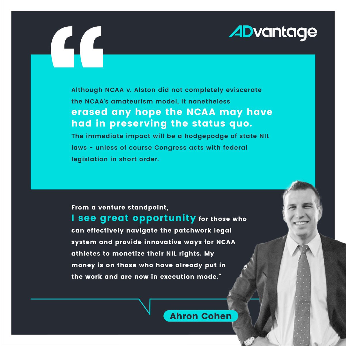 Lots of disruption in college athletics these days. With uncertainty comes great opportunity for innovators and those who are boldly shaping the future of sports! <a href="/ADvantage_Fund/">ADvantage Sports Tech Fund</a> @leADsports #NCAA