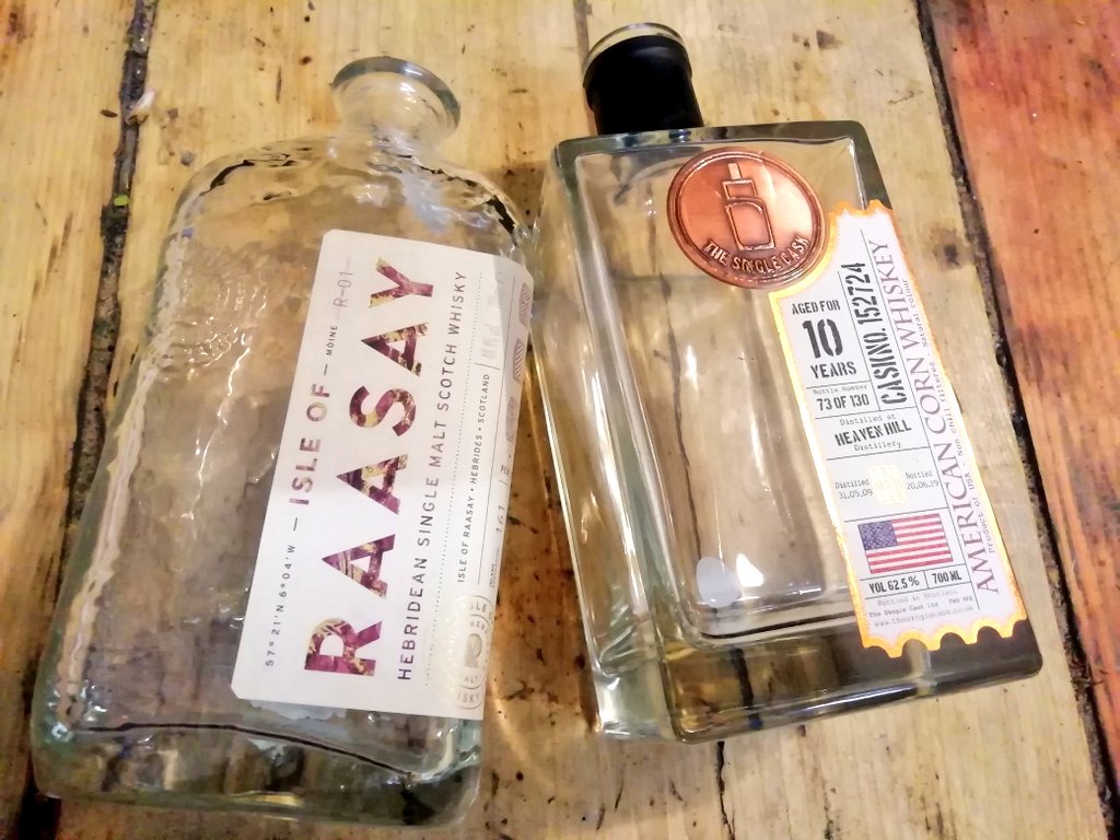 DramofWar's tweet photo. Double kill on two fine drams tonight - some @the_single_cask Heaven Hill 10yo corn #whiskey and the last of the @RaasayWhisky both great drams with very different flavour profiles #ExploringWhisky #BottleKill https://t.co/6Qhiry1I7H