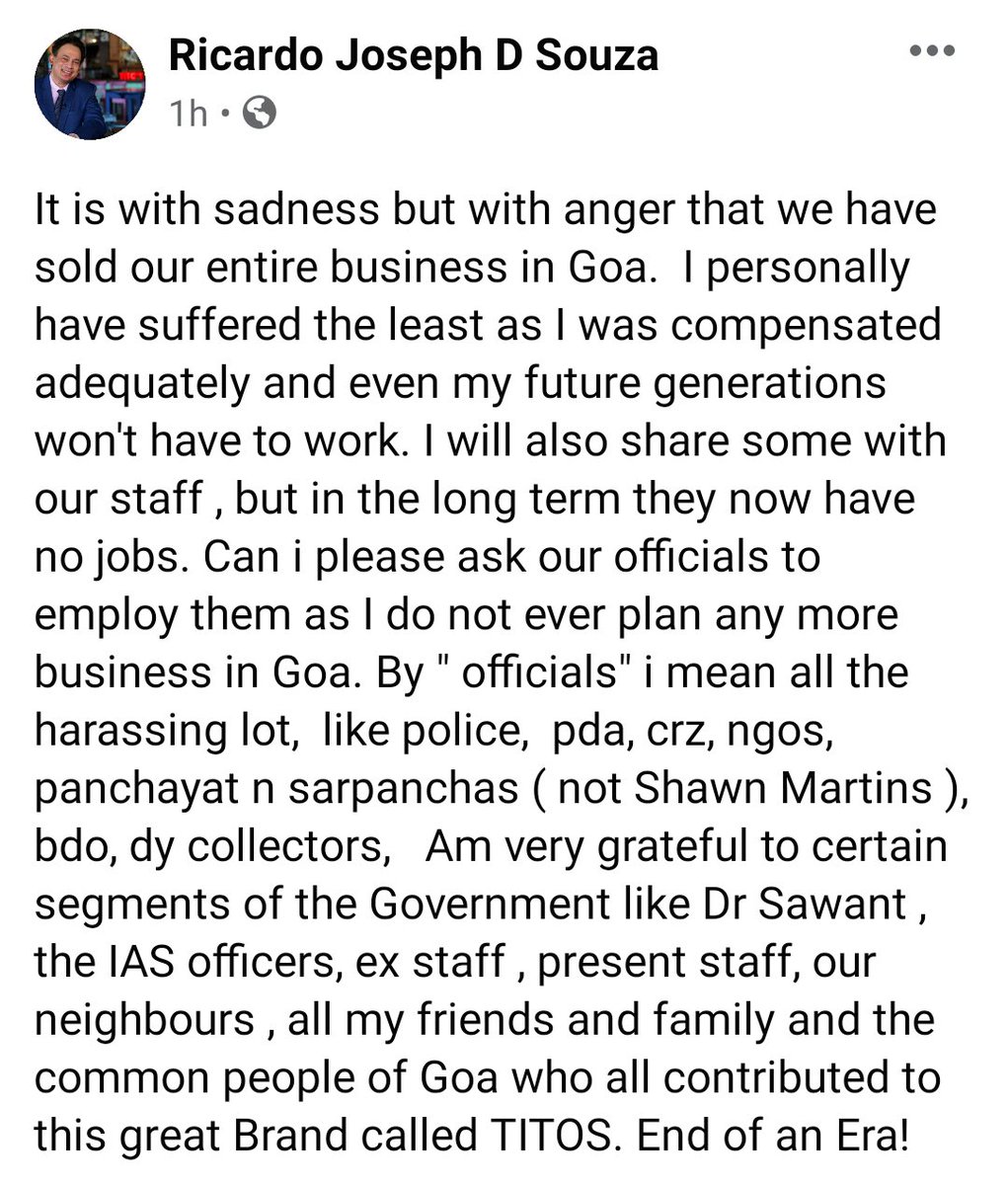 oheraldogoa's tweet photo. Iconic Club Titoโs in Goa sold; owner cites harassment by officials, police NGOs & Authorities.
#goa #titos #clubTitos #end https://t.co/LCSW7pXwen