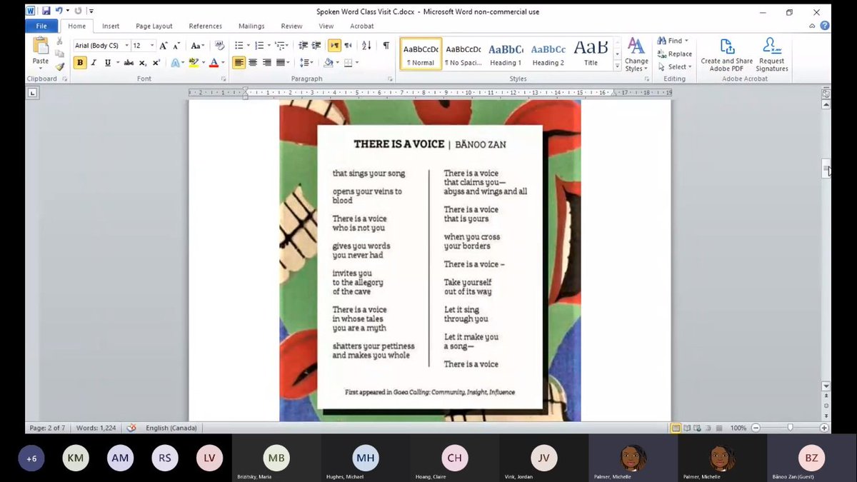 BanooZan's tweet photo. #Virtual #ClassVisits
#grade11 classes
École secondaire Le Collège français, #Toronto
June 17 & 18, 2021
#poetry #writing & #performance #PoetrySlam
Thanks to @PIVLVP, the teacher and the students #PoetInClass https://t.co/J7RGAQ5wAO