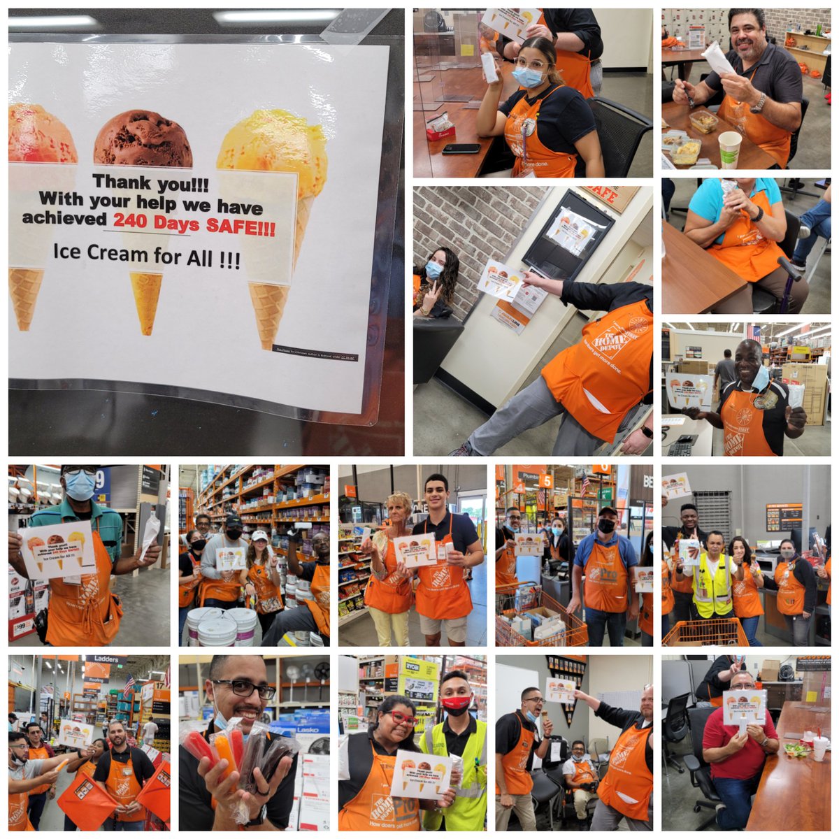 Budkeywest's tweet image. Thank you Southchase Associates for continuing to be SAFE! Toady we are 240 Days SAFE! Enjoy some ice cream 🍦!  @AHusenaj @D12Roman @HDMannyASM @CraigHD6328 @HeldieRodriguez @THDJohnMenssen @thdkwalk #club365 #whyiworksafe