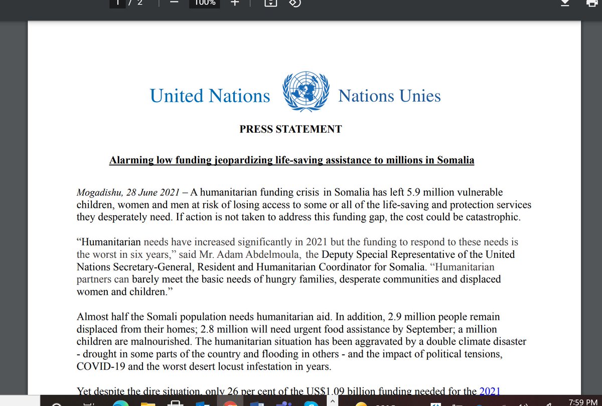 Humanitarians in #Somalia have been hit by a funding crisis and can barely meet basic needs of hungry families, desperate communities, displaced women & children. In a statement, the Humanitarian Coordinator warns that the cost could be catastrophic if this gap is not addressed.