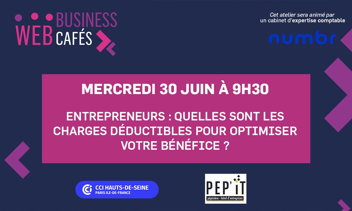 CCI_92's tweet photo. [ #WEBINAR ] J-2 mercredi 30 juin à 9h30 | Entrepreneurs : Quelles sont les charges déductibles pour #optimiser votre bénéfice ?
💸 Un webinar spécialement dédié à la charge déductible et à l'optimisation de vos dépenses !
Inscrivez-vous 👉 https://t.co/ek7Le8owYx
#Numbr #Pep'it https://t.co/pOorPlPzzQ