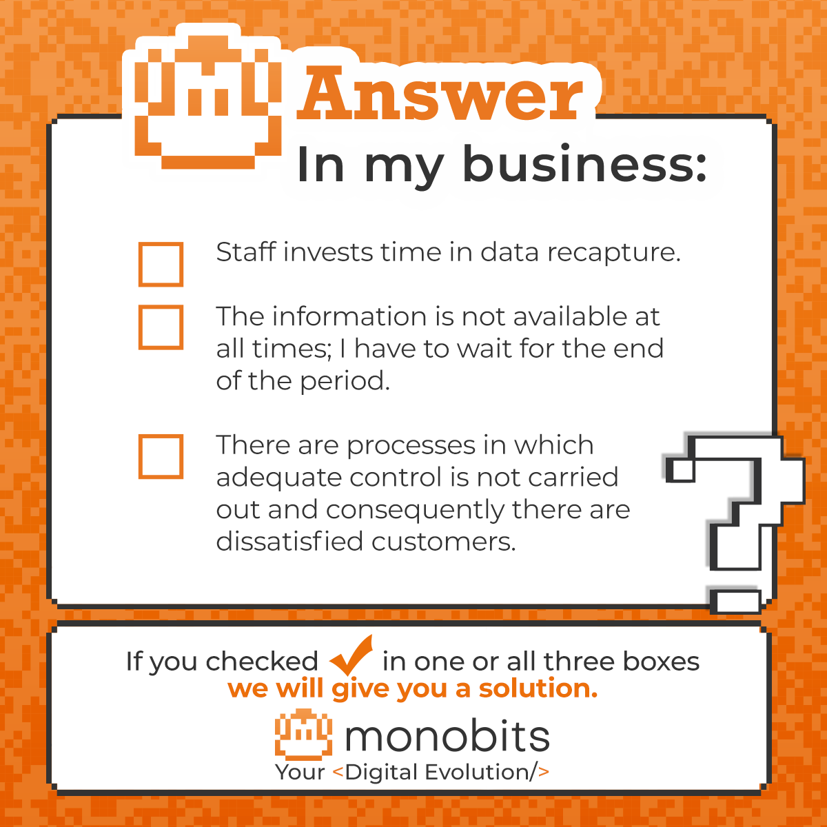 monobits_'s tweet photo. Solve the operational problems of your business 🐵
Have the information you need available at all times, forget about double work or the lack of control in your business processes.
https://t.co/eYWWvWDx8x
Monobits, your digital evolution
#MonobitsTech https://t.co/9RB3RQ8tkI