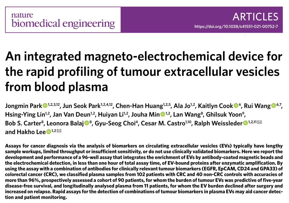 An integrated magneto-electrochemical device for the rapid profiling of tumour extracellular vesicles from blood plasma

rdcu.be/cnlPP