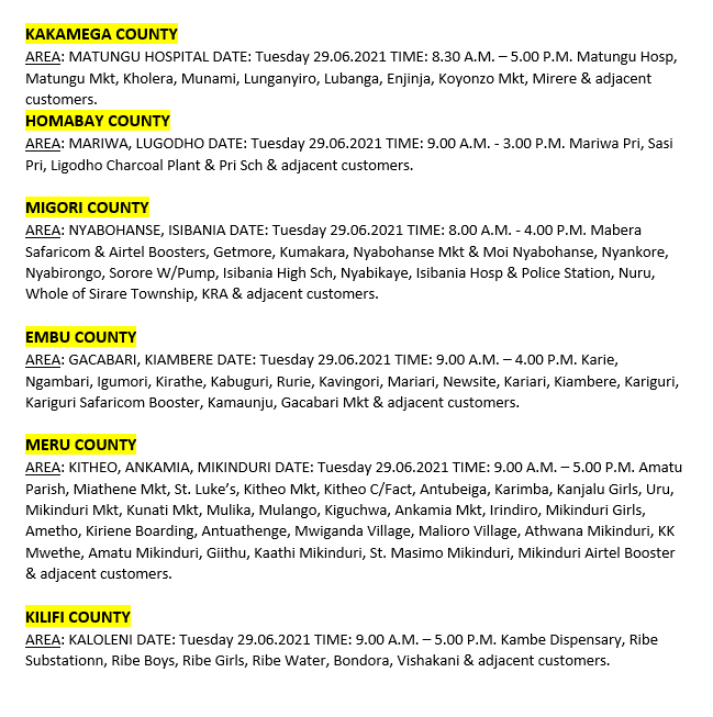 KenyaPower_Care's tweet photo. Hello, these areas will be affected by planned power interruptions tomorrow: ^BT https://t.co/4ugMP6oEkM