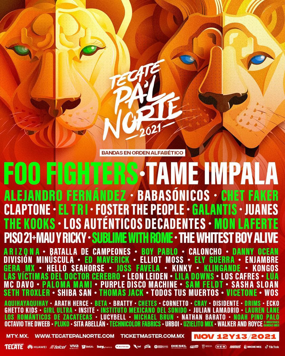 Ibero909FM's tweet photo. ¡Tendremos el primer festival del año!  #PalNorte 2021 tendrá a #FooFighters y #TameImpala como headliners. 🤩🤙🏽 https://t.co/4pCTOwsAkS