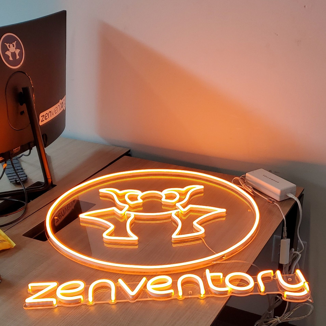 Zenventory's tweet photo. E-Commerce inventory and order management systems have never been brighter. Digging our new Zenventory neon sign from @yellowpop https://t.co/Zb8XxSkZX2