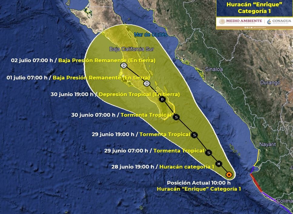 cmendozadavis's tweet photo. La @conagua_mx informó que el #HuracánEnrique se acercará a #BajaCaliforniaSur como tormenta tropical, para posteriormente degradarse a depresión tropical, en tierra. https://t.co/BA7OFratoG