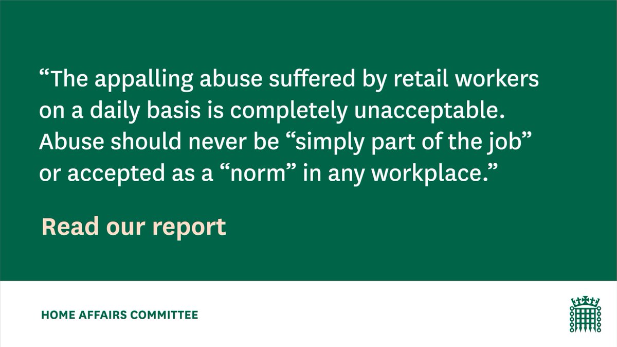 Today we have published our report about violence and abuse towards retail workers.

📃 Access the full report here: publications.parliament.uk/pa/cm5802/cmse…

🔎 You can find our conclusions and recommendations here: publications.parliament.uk/pa/cm5802/cmse…