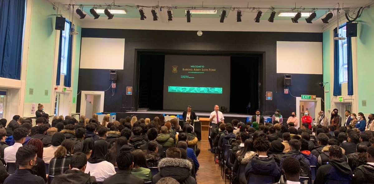 Packed hall for the first session of the Year 12 Sixth form taster week. Huge numbers of Barking Abbey Alumni here to help inspire the students.