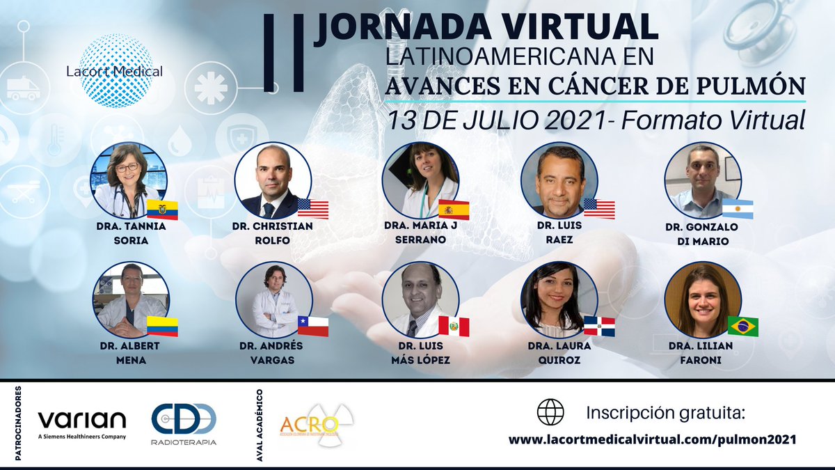 LacortMedical's tweet photo. 🔥Se aproxima la:
II JORNADA VIRTUAL LATINOAMERICANA EN
AVANCES EN CÁNCER DE PULMÓN
🗓️13 de Julio 2021
🫁Inmunoterapia
🫁Quimioterapia
🫁Biopsias Líquidas
🫁Radioterapia
🫁Terapias dirigidas

Inscripción gratuita:
https://t.co/YW0qXTAoFP https://t.co/WPH1awHTD7