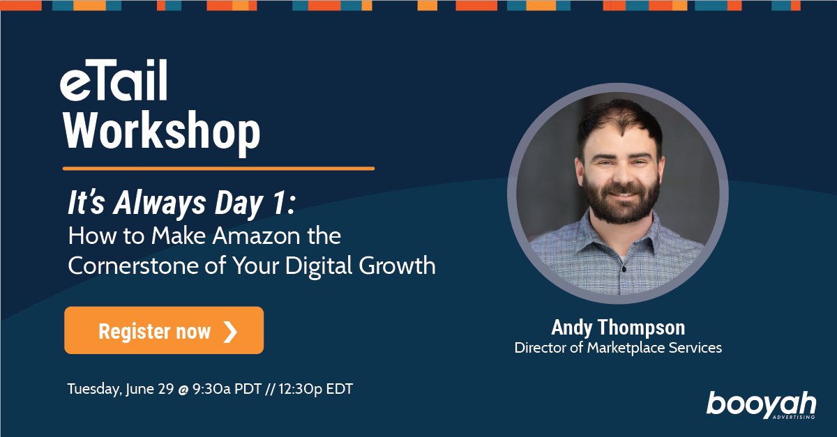 Join our Marketplace Director Andy Thompson tomorrow for a free, virtual eTail workshop. Register for eTail here (buff.ly/3hesmUP) and add Andy's session to your agenda to learn how to make Amazon work for your brand, not the other way around.

#etail #amazon #marketplace