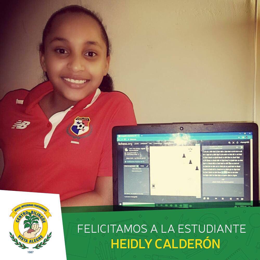 cbva507's tweet photo. Queremos felicitar a la estudiante Heidly Calderón del 5 grado A que hoy de manera oficial forma parte de la selección nacional de Panamá en ajedrez, en un arduo juego donde obtuvo 4 victorias de 6 juegos.

¡Bendiciones a nuestra campeona! https://t.co/NKmJlU3MFc