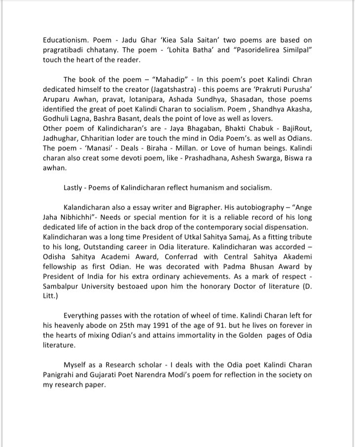 ProfSubashNayak's tweet photo. #Abstract of my Post Doctoral Research Doctor of Literature (D.Litt) 
on #Odia #Sahitya ra #kabi #kalindicharan #Panigrahi o #Gujarati #Sahitya ra #Kabi  #Narendra #Modi #nka #kabya #Jagat - #Eka #Adhyana 
Hon @PMOIndia Sri @narendramodi ji @NobelPrize 
@ugc_india @sahityaakademi https://t.co/MvQ9PWFfQf