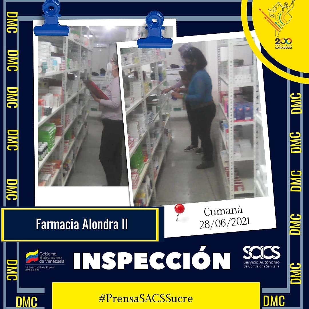 Coordinadora de la unidad #DMC María Ferraioli, efectuó inspección a "Farmacia Alondra II", para dar cumplimiento a la providencia nro 189/2015 #PrensaSACSSUCRE