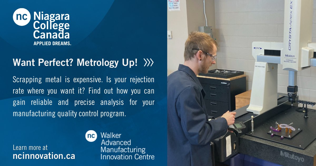 NCResearchInnov's tweet photo. 🎯 The gold-standard #CCMM @niagaracollege's Walker Advanced Manufacturing Innovation Centre ensures repeatable measurements for small- or large-part runs to quickly identify in-spec, reject or rework parts. #QualityControl #AdvManufacturing
➡️ https://t.co/ouXgI6n0ac https://t.co/ouSO9ZhjwD