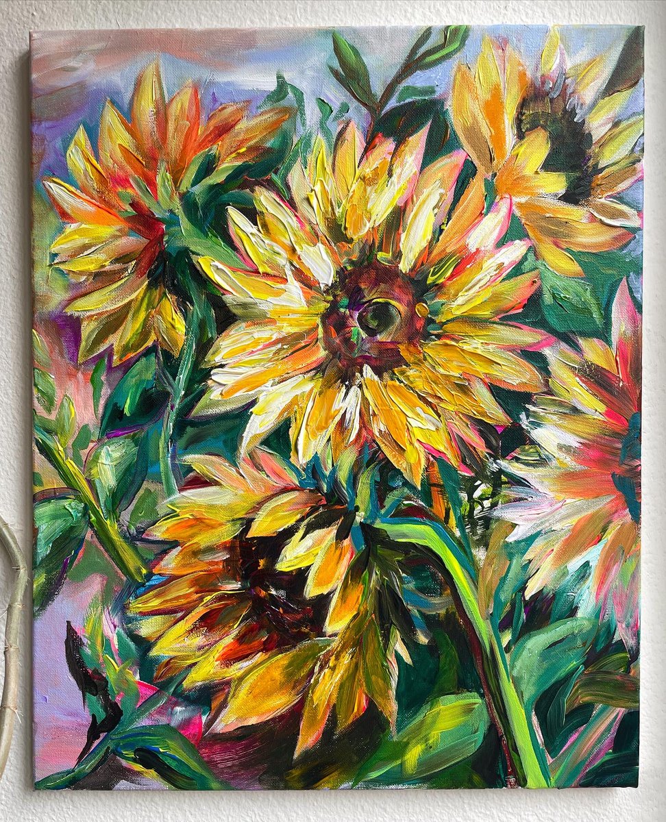 junyartsjun's tweet photo. Sunflowers for your Monday! 20”x16” acrylic on canvas. Just finished the painting 🖼 #sunflowers #floralart #junyang #sfartist #sfart #SanFrancisco #floralart https://t.co/kA7DbhGbMi