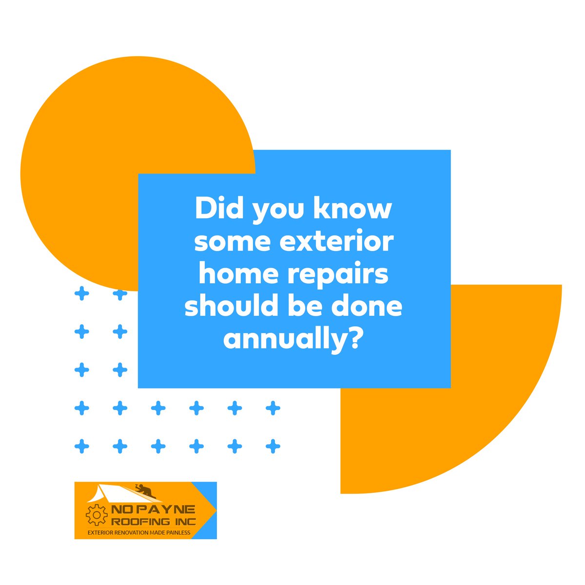 NoPayneRoofing's tweet photo. Did you know some exterior home repairs should be done annually? That’s right. Speak with our experts today and book a free consultation.

#NoPayne #AlbertaRoofing #CalgaryRoofing #SaveYourRoof #SaveYourHome #PayneLess #Roofers #AlbertaRoofers #Calgary #CalgaryAB #CalgaryAlberta https://t.co/iQ30mJ1KCu