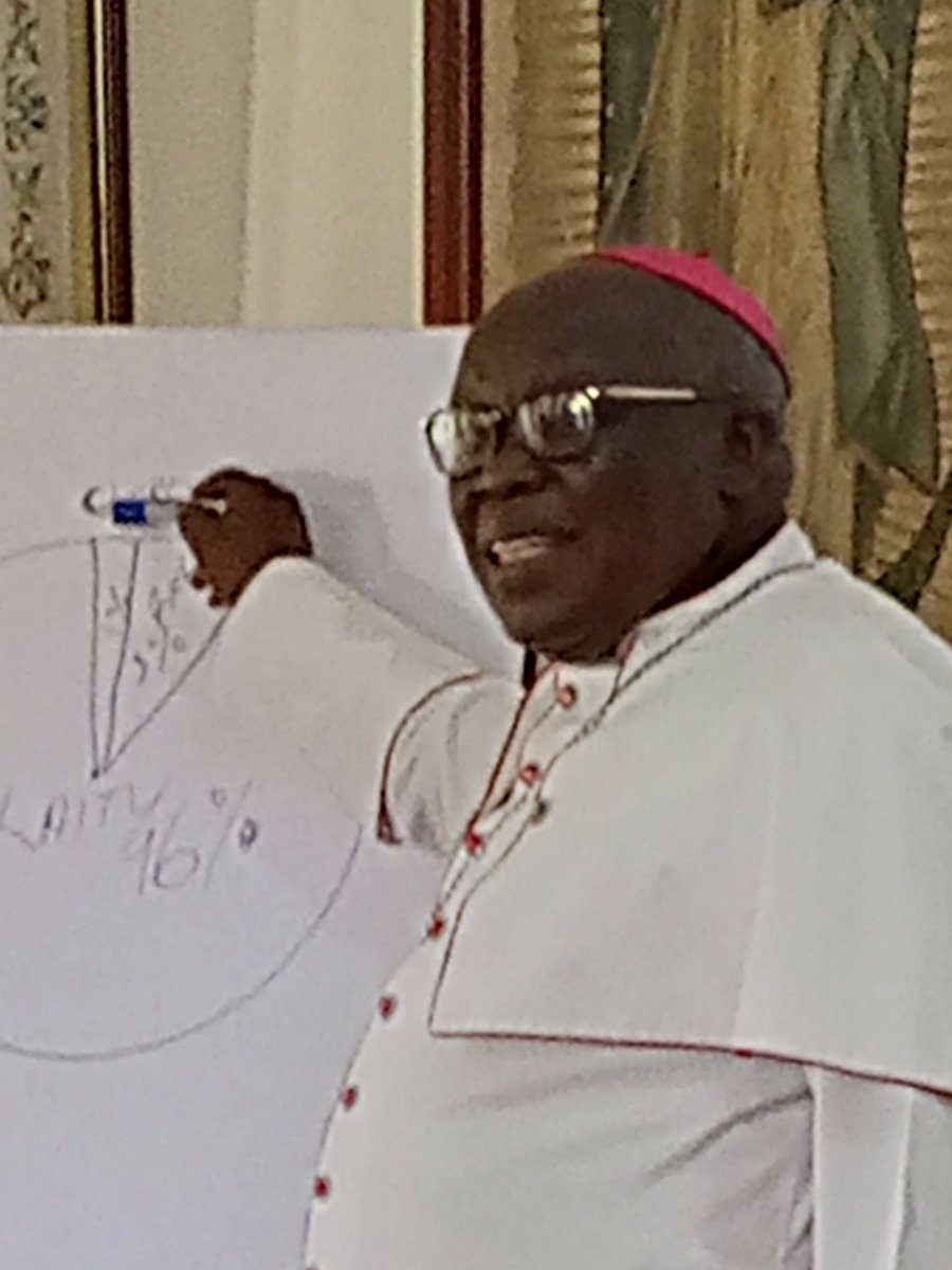 Archbishop explains to heads of department of his curia using his pie chart the participation of ALL in the life of the Church