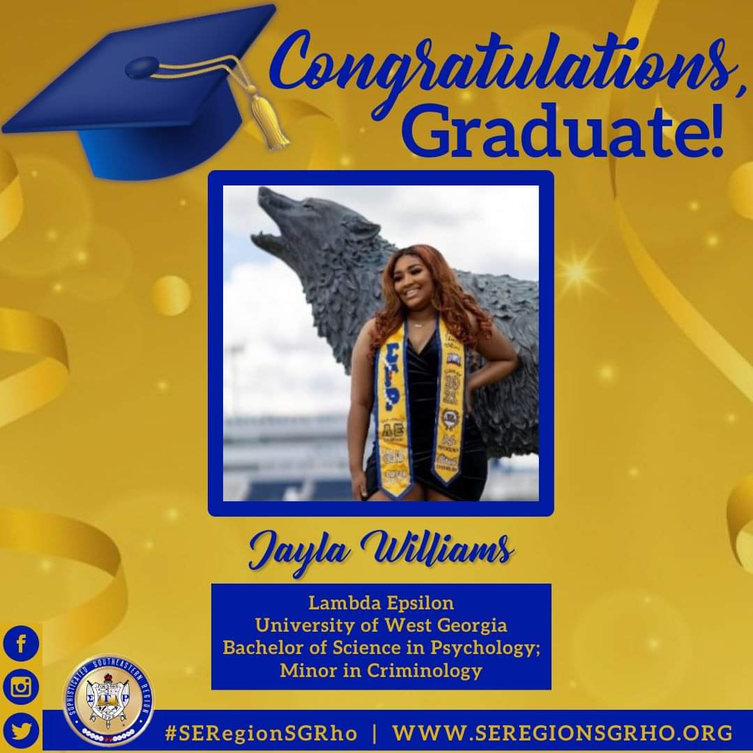 SEREGIONSGRHO's tweet photo. Congratulations, Soror Williams! 🎓💙💛

#SERegionSGRho #SigmaGammaRho #SGRho #SGRhoGrad #SGRhoGraduates #GraduationSeason https://t.co/h5DBYwODq9