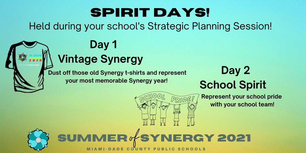 Synergy_MDCPS's tweet photo. Start getting those Synergy Spirit Day outfits ready! This year we're going vintage! What session will your school team be attending? Tag your school and region for points! @MiamiSup @SylviaDiaz @trydiggs @MDCPS https://t.co/UARcqDf4Ku