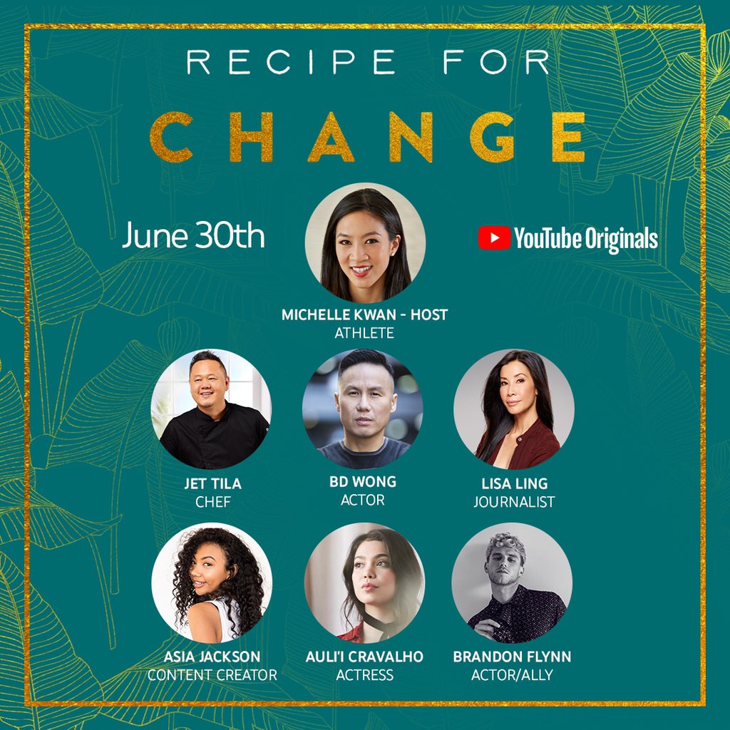 MichelleWKwan's tweet photo. Thrilled to announce the @YouTube original show “Recipe for Change” which I co-executive produced with @TheSpringHillCo team. I’m joined by powerful voices as we gather around the dinner table to celebrate API culture and ignite change. Join us July 30th https://t.co/loyox27n1h https://t.co/A8Mq3zIhSE