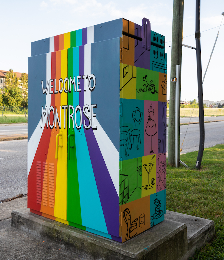 HouPublicWorks's tweet photo. The perfect #MiniMuralMonday to close out #Pride month!🏳️‍🌈🌈❤️🧡💛💚💙💜🖤🤎

📍Location: Montrose Blvd @ Allen Pkwy
🎨Artist: Carlos Alcaraz @empires13
🤝Sponsored by: @AbbieKamin (District C)
#minimurals #streetart #houston #pridemonth #happypride #yallmeansall #pride2021 https://t.co/O6prNj8xh9