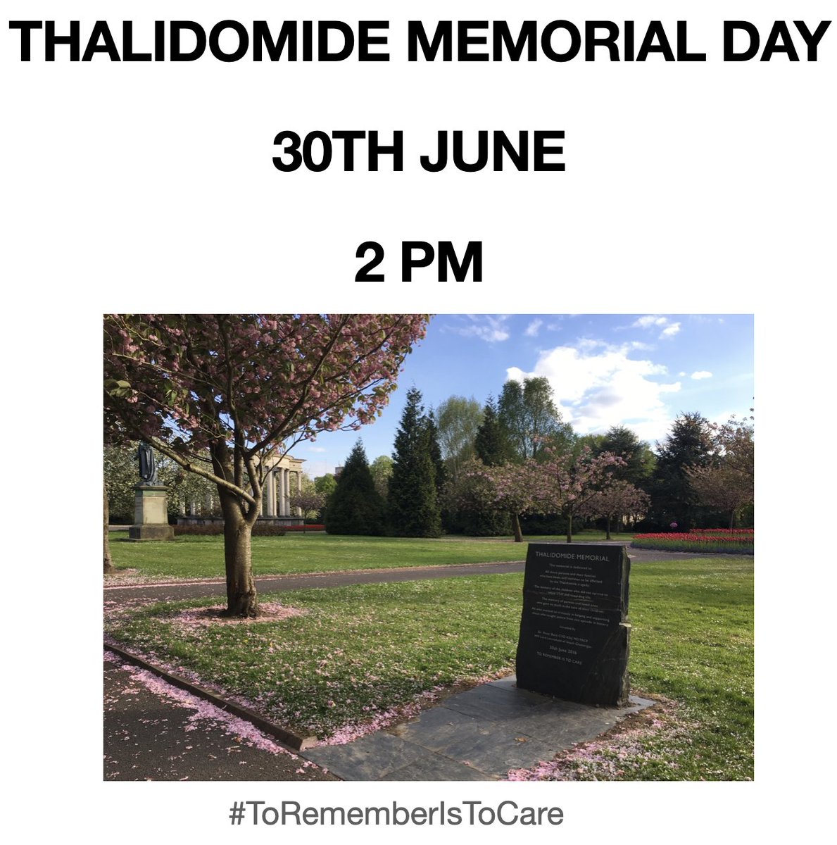 RosieMS's tweet photo. Wednesday 30th June 2021 will mark 5th Anniversary of the dedication of the Thalidomide Memorial. A roll-call of our Thalidomide family who have left us over the last 12 months, will be posted to the Memorial Facebook page. Please pause for a moment at 2 pm. 
#ToRememberIsToCare https://t.co/EfbenyriPe