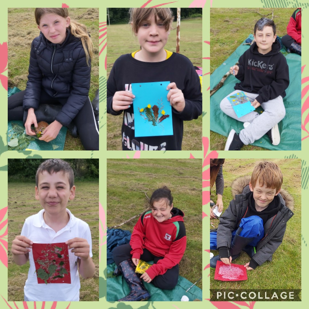 YsgolBroTawe's tweet photo. Diolch @Clarefrog22 for another amazing outdoor art session today.😍We loved making our nature inspired collages and 3D tiles!🎨🖼
#healthandwellbeing
#FaCEproject
@_OLW_ 
@Maesydderwen
@MrsBullionsMaes 
@powyseducation https://t.co/8uIRv8YIlY