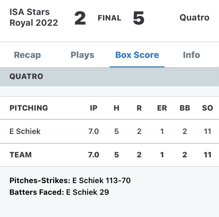 evan_schiek's tweet photo. Stat line for pitching. #Super17Open https://t.co/rL9NrW1QMx