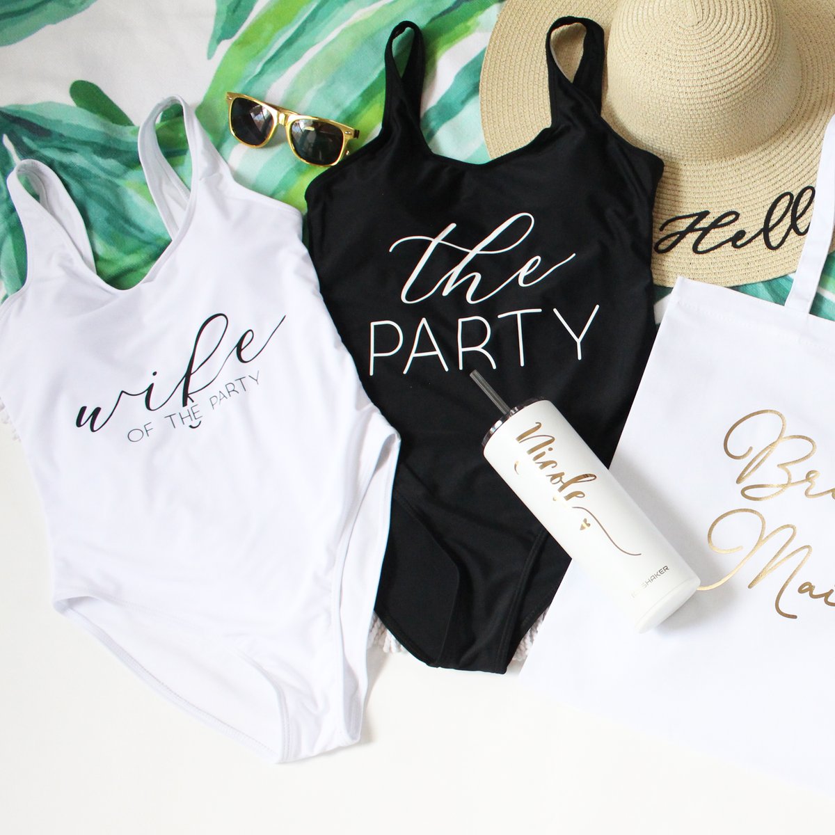 EverythingDecor's tweet photo. We have a new item in our shop! Our super cute swimsuits come in black and white - customized with 'Wife of the Party' or 'The Party'. Want to complete the look? Grab one of our personalized beach towels and floppy hat for your trip 💯

https://t.co/Upsf3X62er https://t.co/oOIlu234Zd