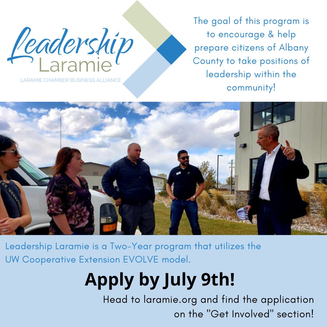 APPLY NOW! Our Leadership Laramie Class for this upcoming year still has some spots open until July 9th! Take this step for your career, you won't regret it! You can find the application and more information at our website or at the link below:
laramie.org/home/membershi…