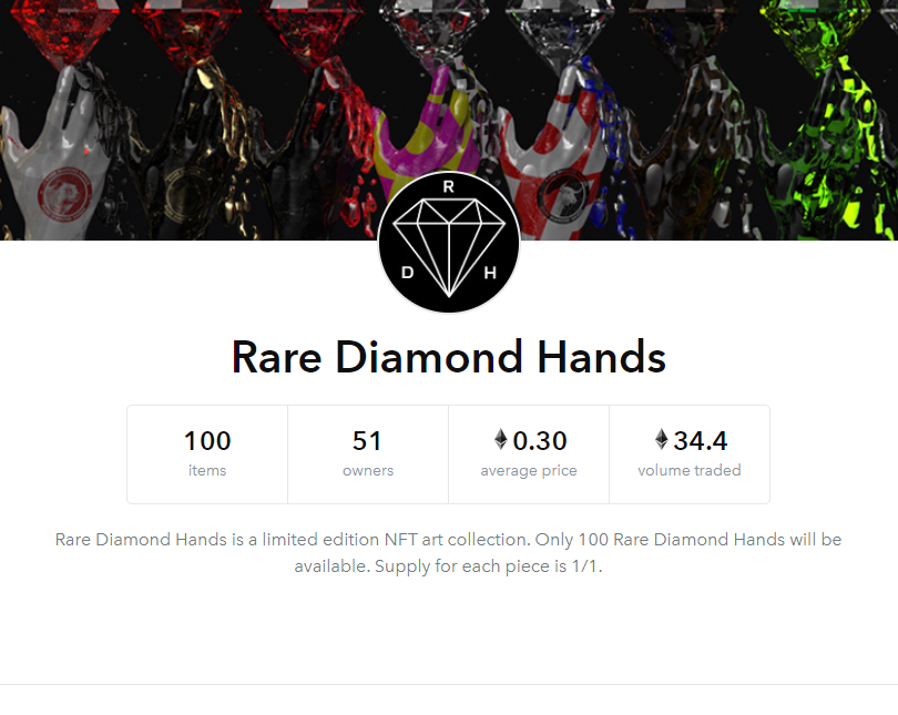All 100 Rare Diamond Hands are minted and in collectors' wallets! We are SOLD OUT!! What a past couple months!!!🥳🔥

Thank you all for believing in the brand!💎✋
Much more to come with the custom pieces and road-map stuff. We are just getting started🚀

opensea.io/collection/rar…
