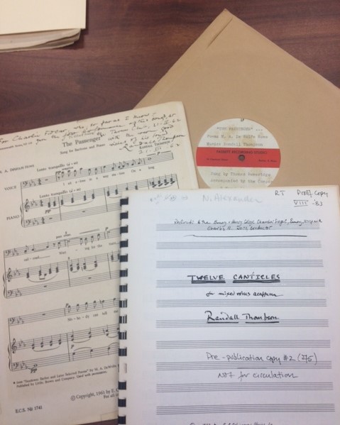 The Curtis Archives received a new acquisition relating to composer and former Curtis director Randall Thompson!  It includes a recording of the poem 'The Passage' with music and accompaniment by Thompson; an autographed score; and a pre-publication copy of 'Twelve Canticles'