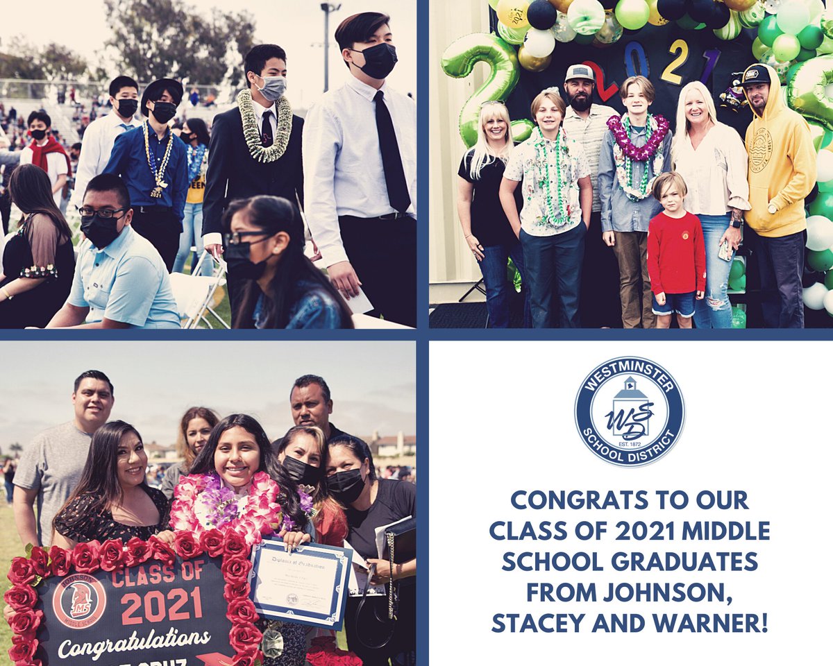 Celebrating the Class of 2021 from our middle schools:  Johnson, Stacey, and Warner.  Good luck in your high school journey! #wsd #Graduation2021