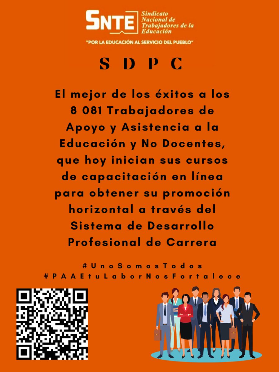 Awy_uc's tweet photo. #UnoSomosTodos 🙋‍♀️🙋‍♂️  
🟠 El mejor de los éxitos a trabajadores #PAAEyNoDocentes que hoy inician sus cursos de capacitación 👱‍♀️🔛👨‍🦰para obtener su promoción horizontal 🔜 a través del programa nacional del Sistema de Desarrollo Profesional de Carrera; conquista del #SNTE en 1997 https://t.co/OtLwMwzOm9