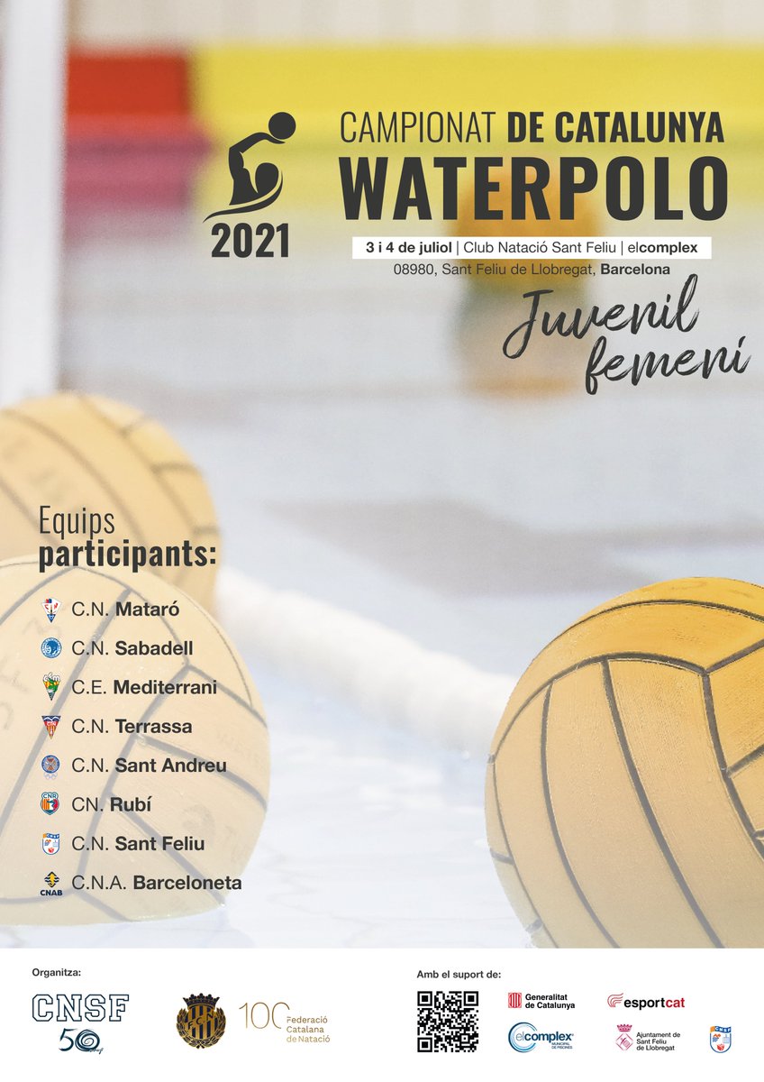 cnsf_info's tweet photo. 🤽🏼‍♀️Campionat de #Catalunya Juvenil Femení🤽🏼‍♀️
👇🏻👇🏻
Aquest cap de setmana el nostre club, acull el Campionat de Catalunya Juvenil Femení #2021🤩

‼️Els millors equips es disputaran pel campionat, aquest cap de setmana a la piscina de @elcomplex_sf 

🗓3 i 4 de juliol
📍@cnsf_info https://t.co/T3mmOJsJQs