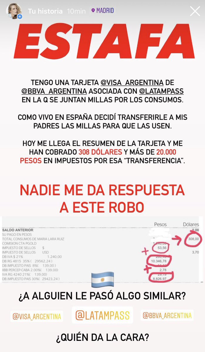 Lara Ruiz (@lara__ruiz) on Twitter photo SON UNOS LADRONES <a href="/LATAM_ARG/">LATAM Argentina</a>
ESTAFADORES!!!! <a href="/VisaArgentina/">Visa Argentina</a> <a href="/bbva/">BBVA</a> <a href="/bbva_argentina/">BBVA en Argentina</a> empresas como ustedes están asociados a estos ESTAFADORES???? VERGÜENZA
Porfavor ayudame con un RT #ESTAFA #LATAMPASS #VISA #BBVA SON UNOS LADRONES <a href="/LATAM_ARG/">LATAM Argentina</a>
ESTAFADORES!!!! <a href="/VisaArgentina/">Visa Argentina</a> <a href="/bbva/">BBVA</a> <a href="/bbva_argentina/">BBVA en Argentina</a> empresas como ustedes están asociados a estos ESTAFADORES???? VERGÜENZA
Porfavor ayudame con un RT #ESTAFA #LATAMPASS #VISA #BBVA