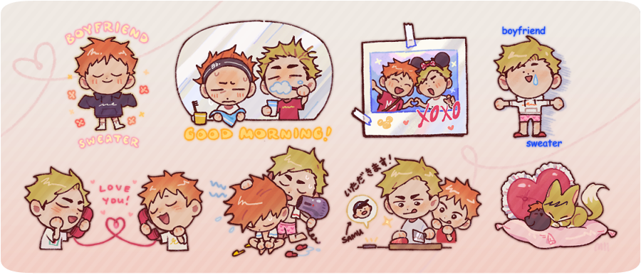 🌻 my mini print+sticker pieces for <a href="/AtsuhinaZine/">Solace: an Atsuhina Zine</a>  !😳aftersales are now open if youd like to snag a copy! /o/