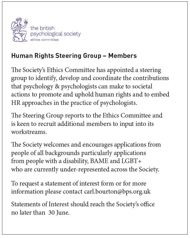 I’m honoured to be one of the steering committee members for #BPS #humanrights and #psychology group. We are hoping to have people with a diverse background to join us. If you are interested, it’s still not to late to submit your statement of interest !