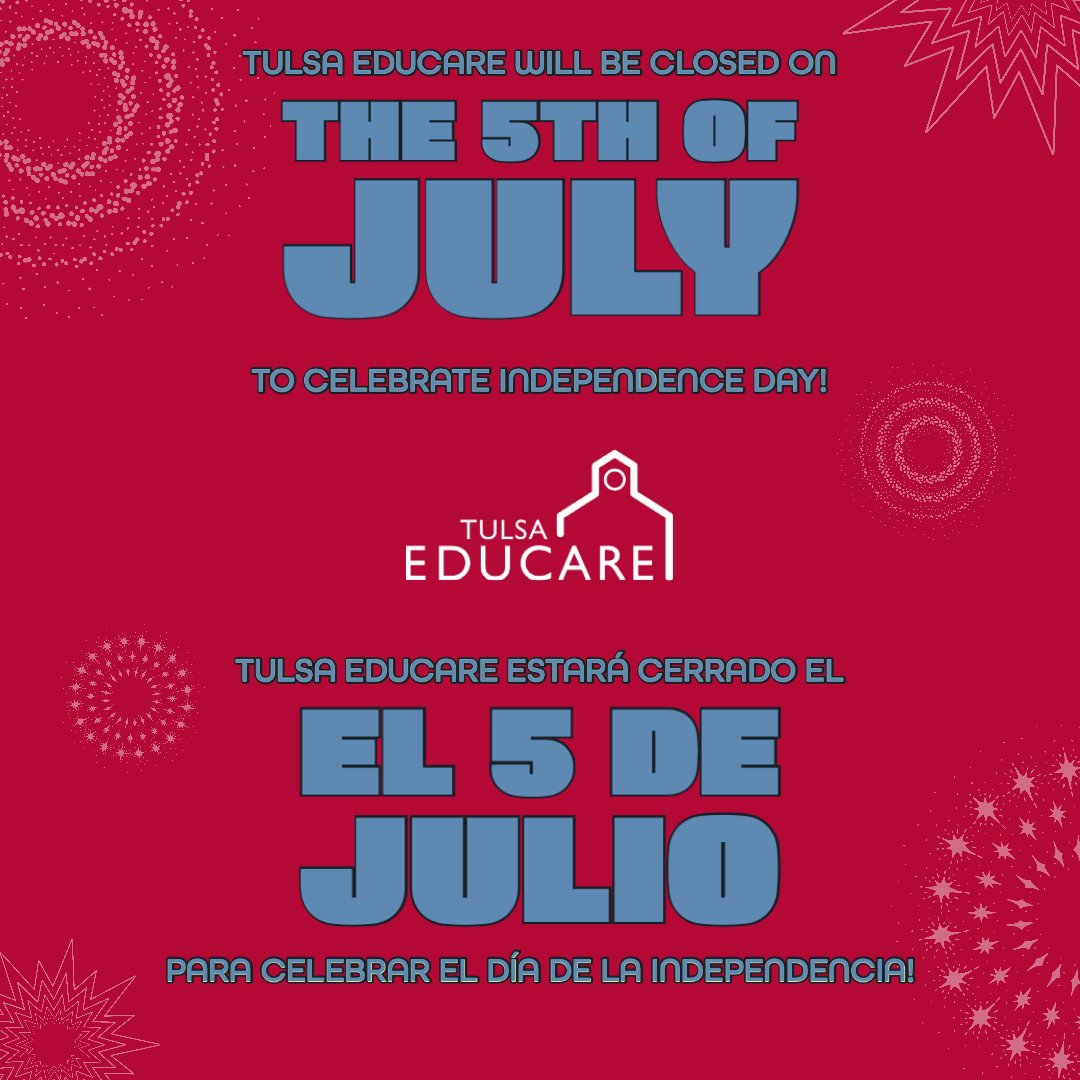 Our Schools will be closed on Monday, July 5th for an All-Staff Holiday to celebrate Independence Day. We'll see you back on the 6th! Be Safe!