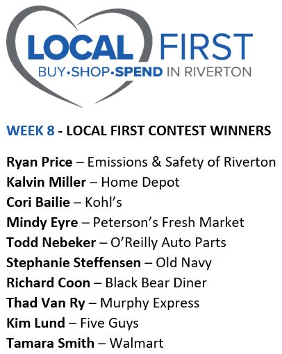 RivertonUtahGov's tweet photo. CONGRATS to our Week 8 #LocalFirstRiverton contest winners! These folks made purchase in Riverton last week, entered the contest and were randomly selected. They will each receive a $100 prepaid debit card. ๐ https://t.co/fzsQQKCuri