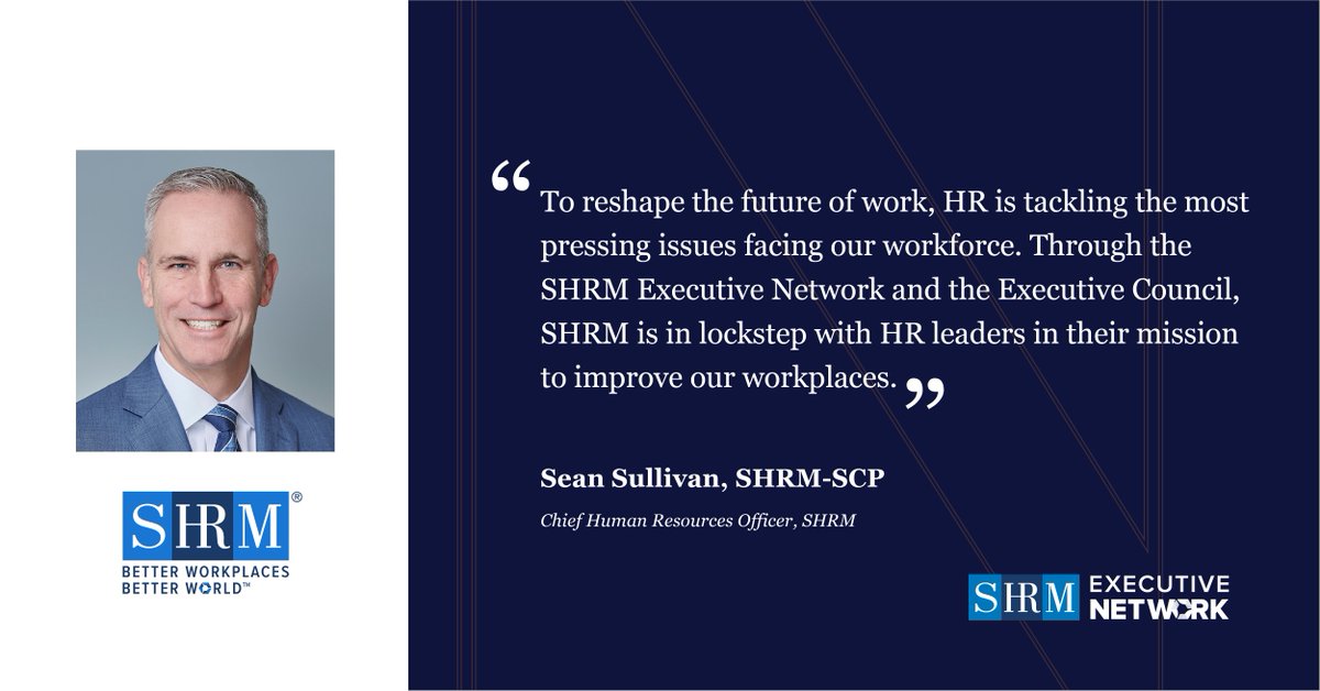 SHRMExecNetwork's tweet photo. Leading minds in #HR like Sean Sullivan, SHRM-SCP, @SHRM's Chief Human Resources Officer, are shaping the future of work. To learn more about Sean's role in the Executive Council and the new
SHRM Executive Network, visit https://t.co/nyoIhzk7D7.
#ExecutiveNetwork #leadership https://t.co/Gv37HtAbh8