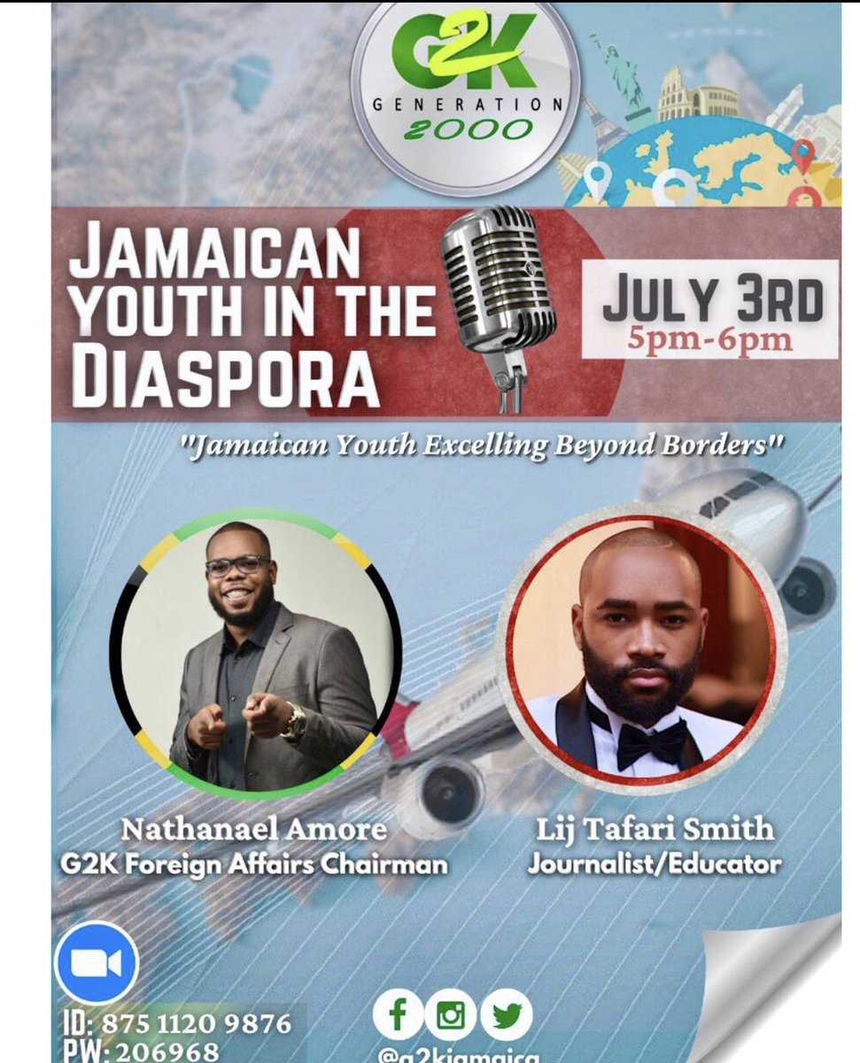 g2kjamaica's tweet photo. “What can Jamaican young people do to access and thrive in career opportunities across the globe?” Join us for a live interview with Jamaican youth who have been excelling beyond borders. From 🇯🇲 to the 🌎  @lijitimate #TeamG2K #MoreThanJustPolitics #WeAreG2K #NationalMovement https://t.co/MfmBcm08zS